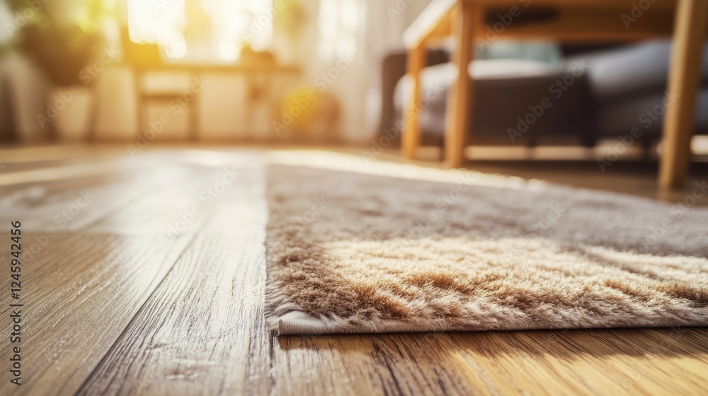 Poster living room floor cleaning with a rug and empty space for text showcasing a bright and tidy home int