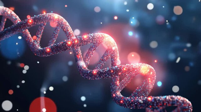 Glittering dna helix in cosmic motion with particle effects