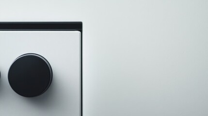 Close up of white kitchen stove control panel featuring black switches and ample blank space for text or branding elements