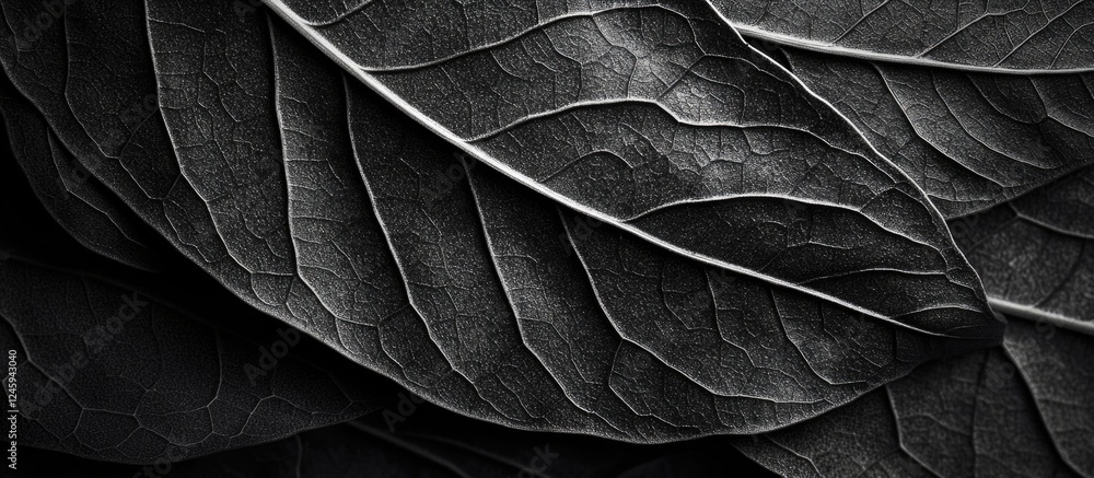 Poster black and white closeup of textured leaves showcasing intricate patterns for nature or design backgr