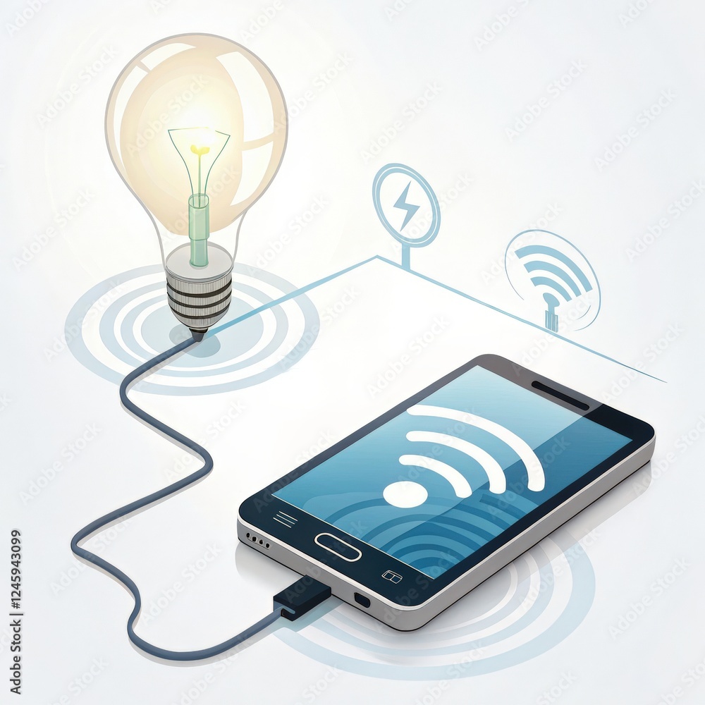 Poster smart idea: a glowing lightbulb connected to a smartphone symbolizing innovative mobile technology a