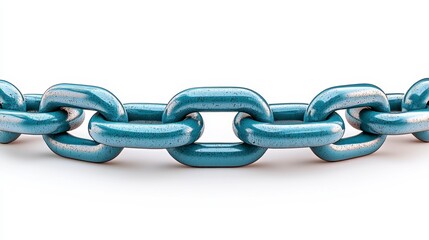 Close-up view of a light blue glossy chain displaying interconnecting links against a plain white background