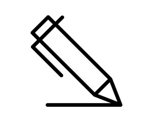 Bold black line art pen icon writing on white background. Perfect for websites, apps, or any design needing a simple writing or editing symbol.  Clean, modern style for a professional look.