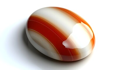 Polished agate gemstone, red and white stripes, isolated, studio shot, jewelry design