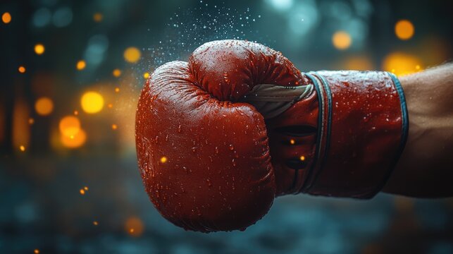 Classic French Boxing Training Close-Up of Red Gloves in Action with Bokeh Background and Space for Text