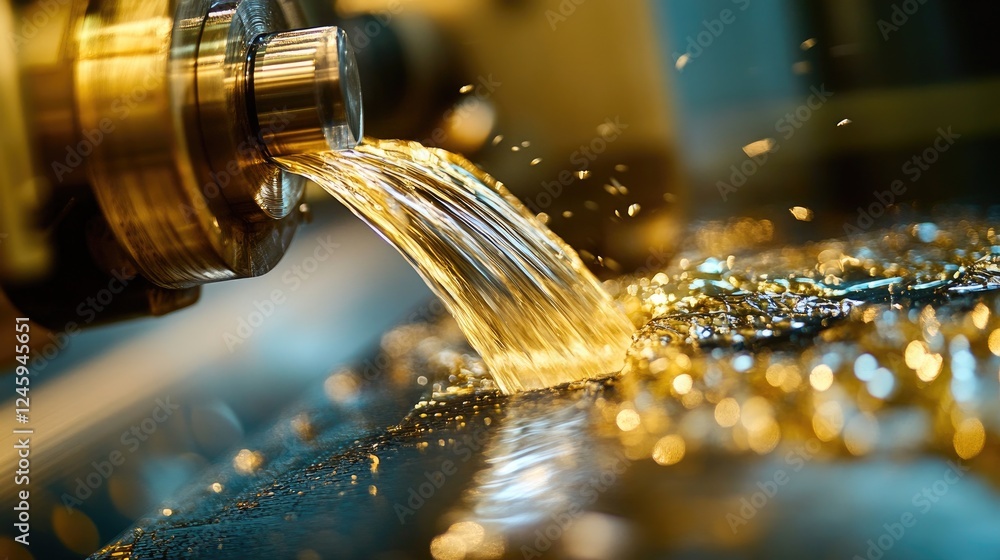 Aufkleber Raw materials flowing into a high-tech production machine, capturing the precise start of the manufacturing process, emphasizing local sourcing and efficiency.