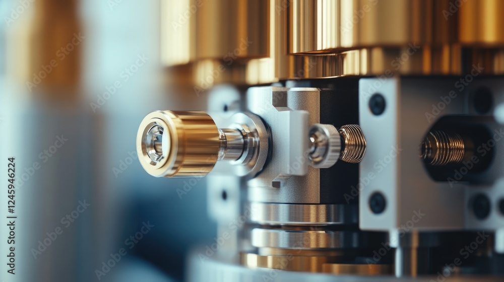 Poster close up of precision engineering tool in a mechanical device highlighting craftsmanship against a p