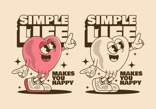 Naklejki Happy heart character in happy dance illustration in 2 color versions