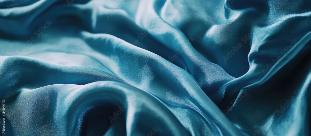 Poster close up of delicate blue silk fabric showcasing smooth texture and elegant drape suitable for backg