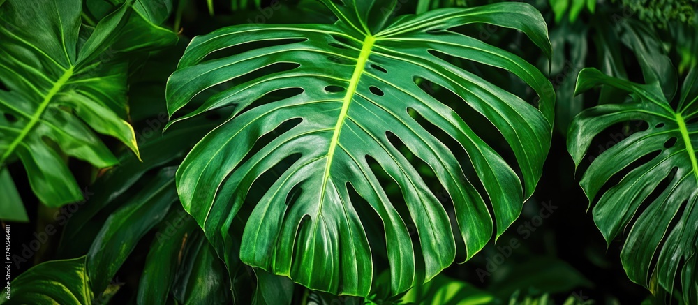 Aufkleber close up of green palm leaf texture showcasing the intricate patterns of the bottle palm tree in a l