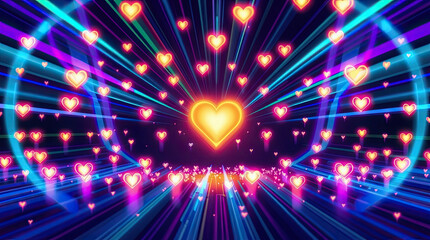 Naklejka premium Luminous background with hearts. Creative Valentine's day design.