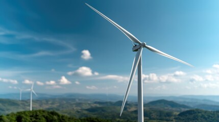 Fototapeta premium Wind turbines generate clean energy on a mountaintop, showcasing a sustainable future