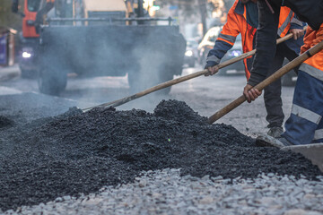 Teamwork on road construction
