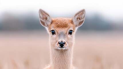 Fawn portrait, field background, nature scene, wildlife photography