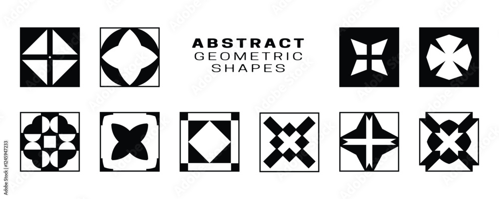 Poster set of abstract geometric figures with a balanced black contrast. ideal for creating seamless patter