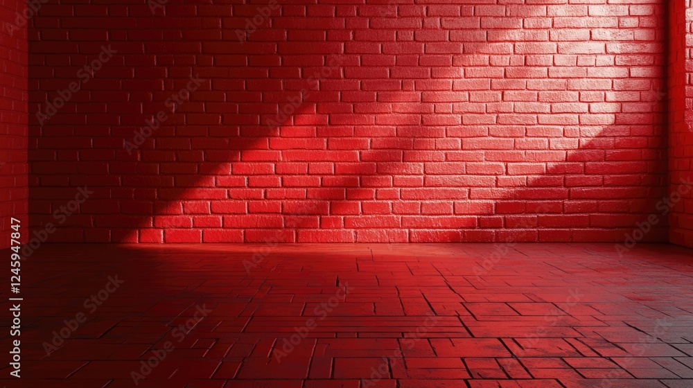 Poster vibrant red brick wall with shadows and soft lighting creating an artistic backdrop ideal for showca