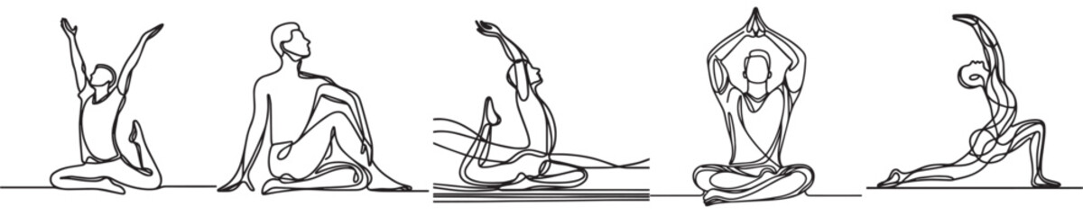 continuous set of men and women doing yoga