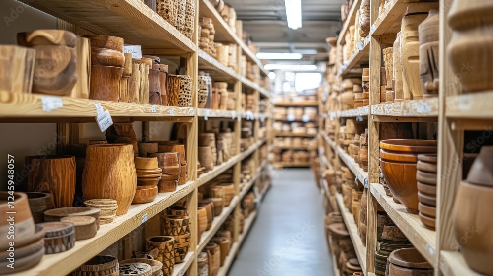 Poster shelves lined with products made by local artisans, highlighting the factory dedication to promoting