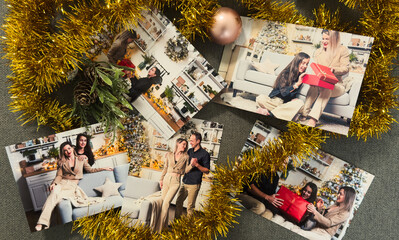 Collage children winter photo. Christmas