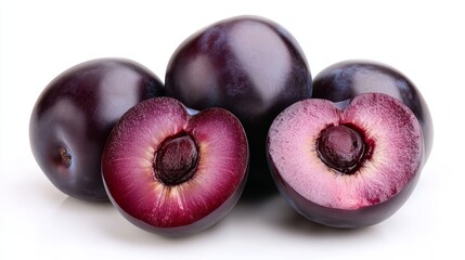 Close-up of Fresh Purple Plums and Slices