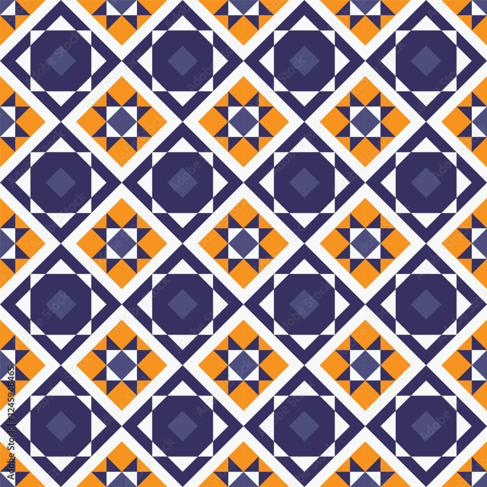 Poster vibrant and dynamic seamless pattern featuring a repeating geometric design in a bold color palette 