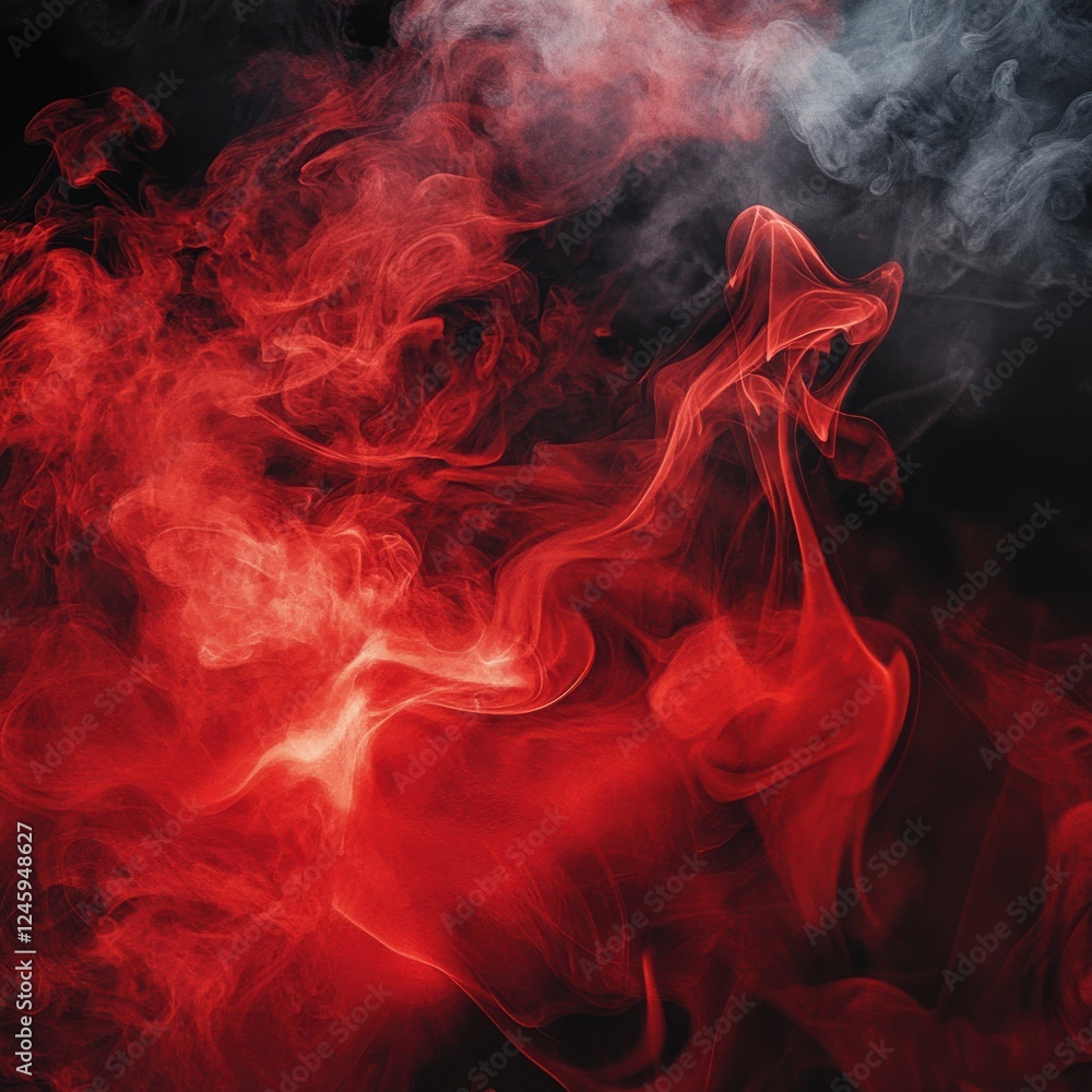 Wall mural red and white smoke texture blending on a black background creating a dramatic visual effect