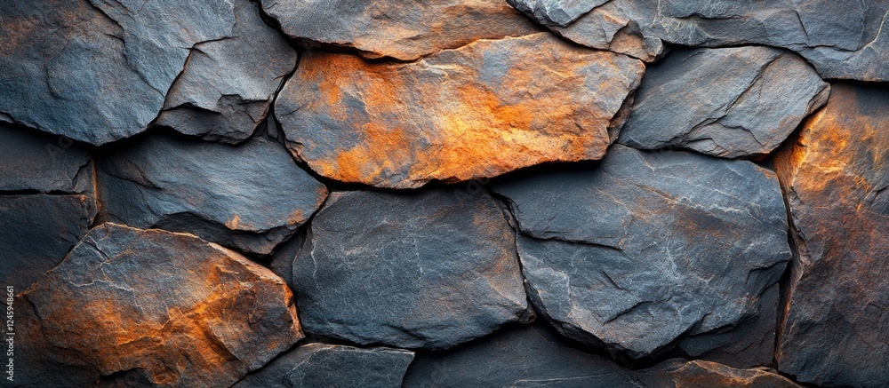 Poster close-up view of a textured stone wall showcasing natural patterns and colors for use as a backgroun
