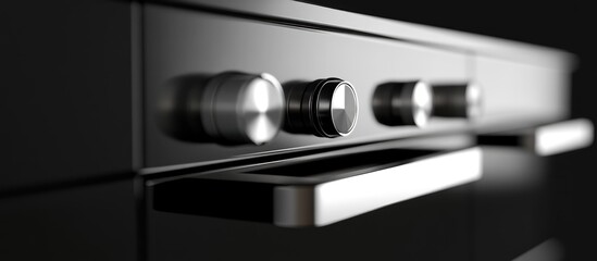 Closeup of modern kitchen appliance knobs on a sleek black background highlighting contemporary design and functionality