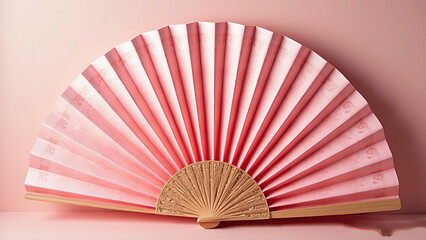 Red and Pink Oriental Paper Fan with Intricate Folds - Traditional Decorative Craft"