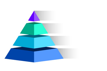 Infographic statistical hierarchical illustration of purple with blue and green triangle divided, Pyramid shape four layers for presenting business ideas or disparity