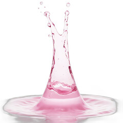 Delicate pink liquid splash, vibrant pink liquid creating ripples in clear water, perfect for design or beauty themes. Isolated on white background or PNG