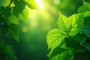 Fototapeta na wymiar Intricate venation, dappled sunlight on emerald leaves, stock, illustration, garden
