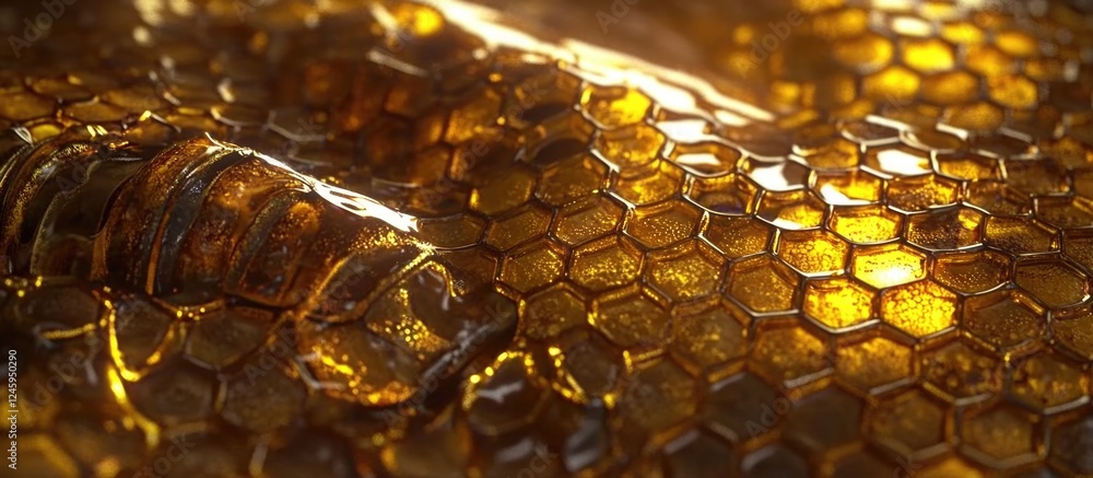 Aufkleber golden honeycomb texture close up showcasing intricate hexagonal patterns and rich amber hues reflec