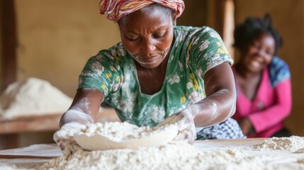 Woman Making Flour Dough - Rural Tradition
