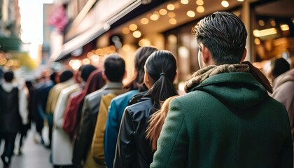 長蛇の列に並ぶ人：日本社会