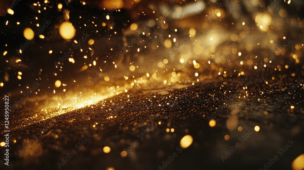 Poster close up of welding sparks creating a dynamic background with vibrant orange and gold particles illu
