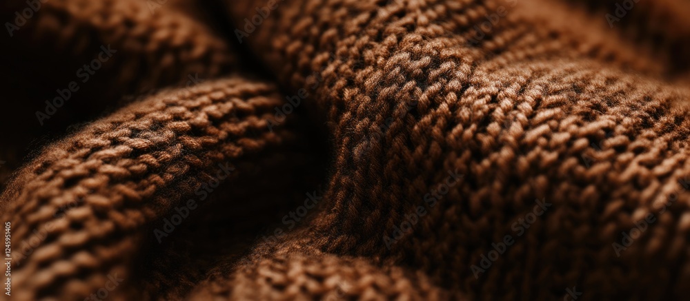 Poster closeup of brown knitted texture showcasing intricate patterns for background design and creative us
