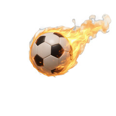 Dynamic soccer ball in motion, vibrant flames trailing behind, capturing energy and excitement of sports action. Isolated on white background or PNG