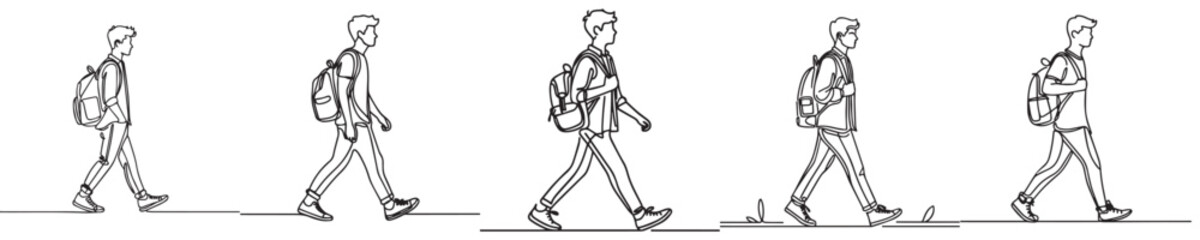 set continuous line students are walking