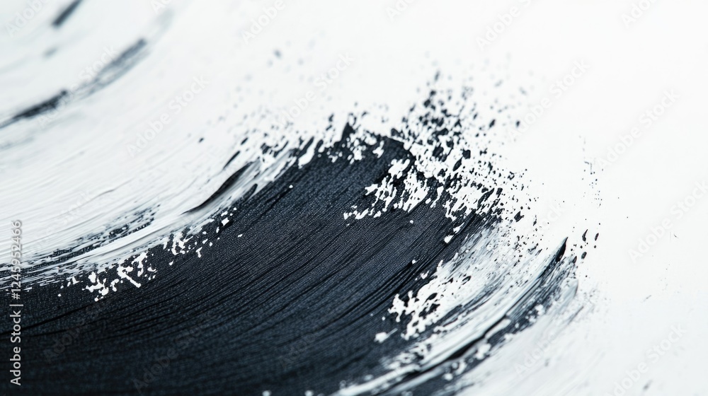 Poster abstract brushstroke detail with monochrome tones and negative space for text placement in contempor