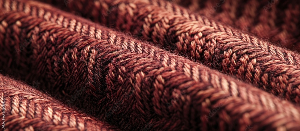Poster closeup macro shot of rich red fabric texture revealing intricate woven patterns ideal for backgroun