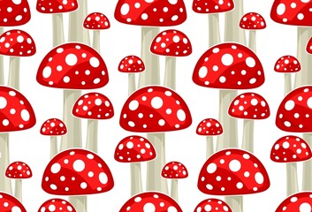 Seamless background with red forest mushrooms.
