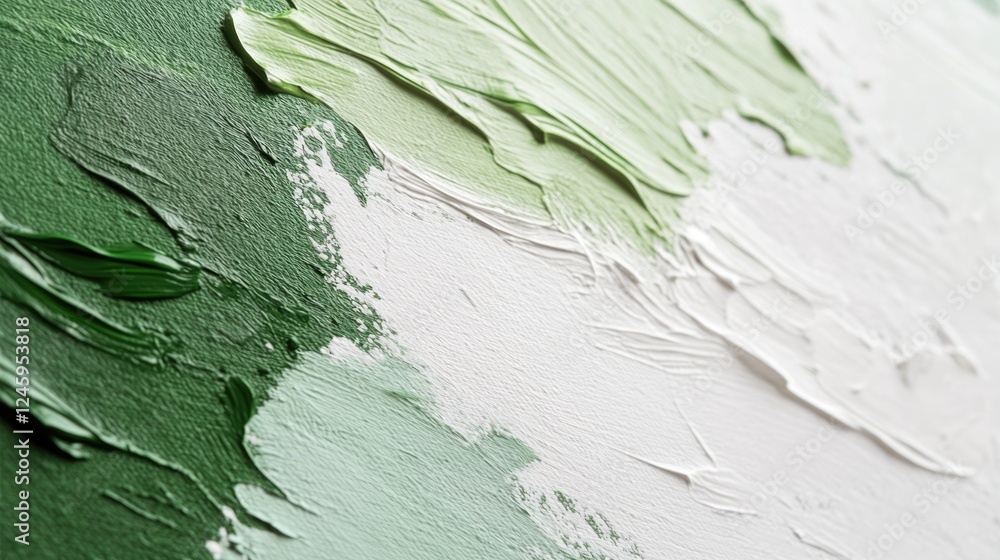 Poster smooth green and white paint strokes on canvas creating a fresh palette with ample empty space for t