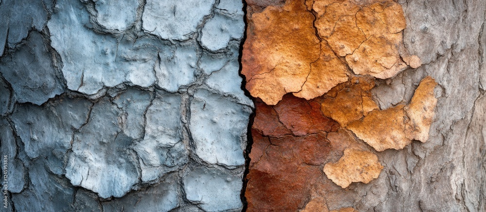 Aufkleber contrasting textures of tree bark in cold and warm tones natural background with detailed patterns a