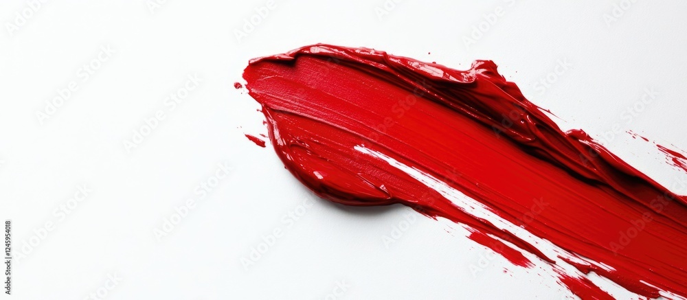 Poster red lipstick smear on white background showcasing texture and color with ample space for creative te