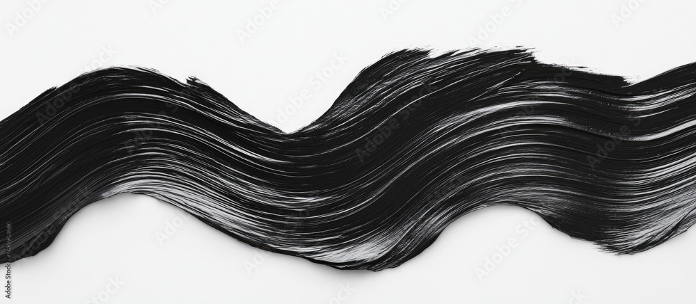 Poster close up of fluid black ink on a white backdrop creating dynamic shapes with ample space for creativ