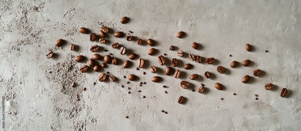 Aufkleber coffee beans scattered on a textured gray surface creating a rustic and natural composition perfect 