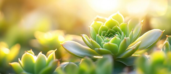 Sunlit close-up of lush green succulent cactus plant showcasing vibrant details against a soft natural background.