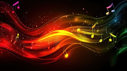 Obraz premium Colorful music notes wave, abstract background, digital art, website header