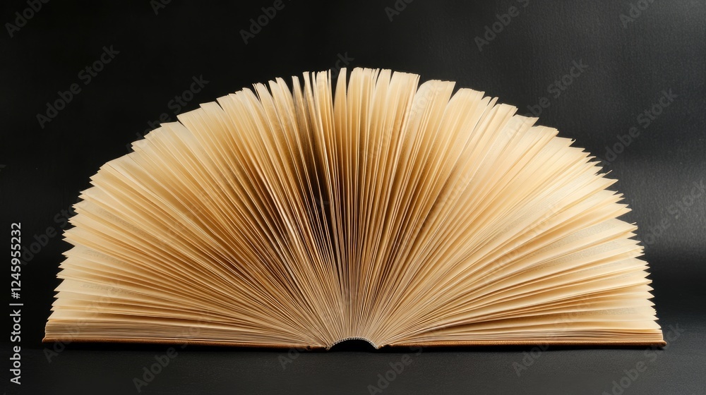 Poster fanned open antique book displaying textured pages with ample blank space for text or design overlay